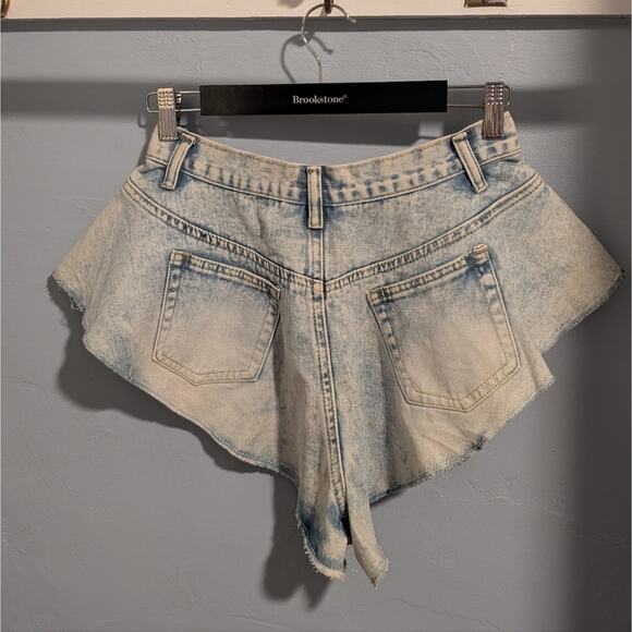 Distressed Blue Jean Shorts with Frayed Hem - Picture 2 of 6